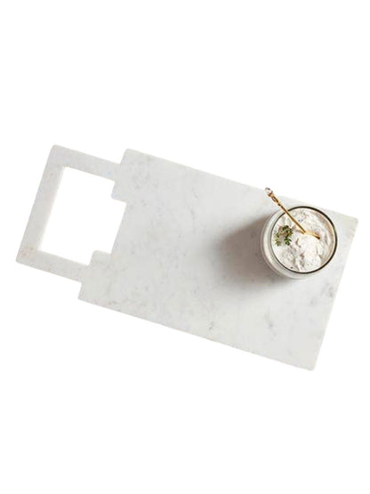 18L White Marble Serving Tray with Square Carved Handle. 