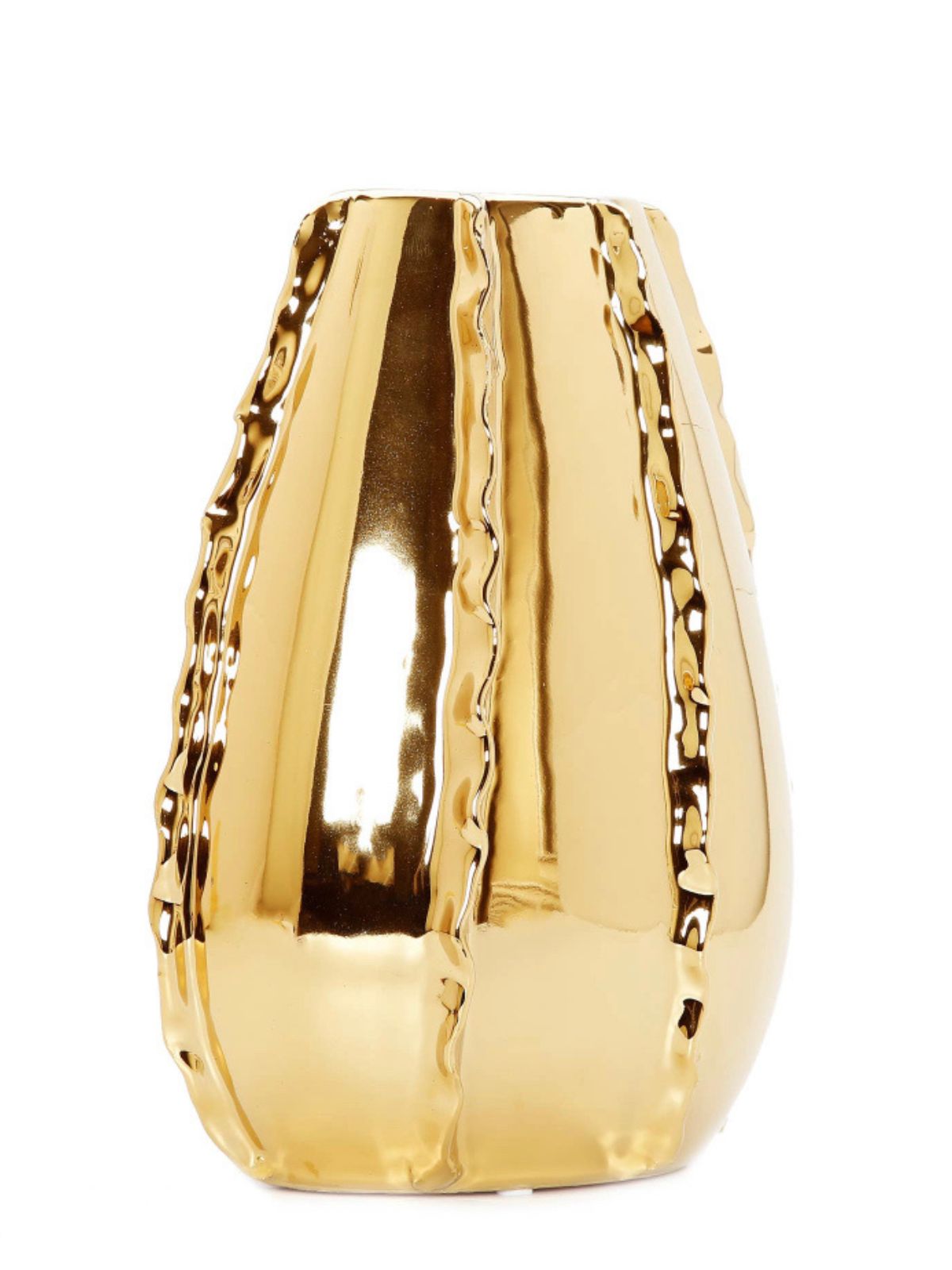 11H Glossy Gold Tear Shaped Ceramic Vase with Luxury Swivel Design - KYA Home Decor