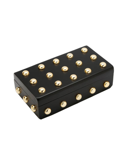 This stunning wooden box with its shiny gold studs is a perfect addition to your dresser. Available in 3 colors at KYA Home Decor 