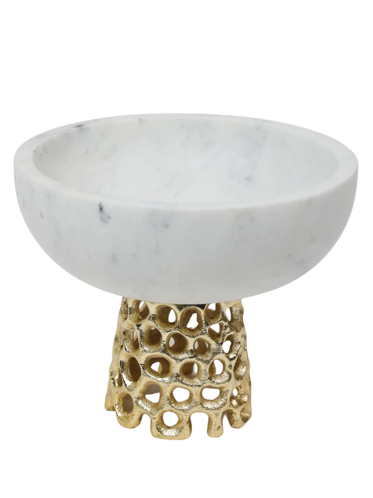 Marble Bowl with Web Cutout Gold Metal Base Sold by KYA Home Decor, 5.75H x 7W.