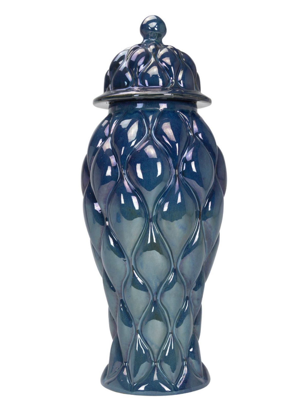 Luxury Sapphire Blue Ceramic Ginger Jar with Quilt Pattern - KYA Home Decor