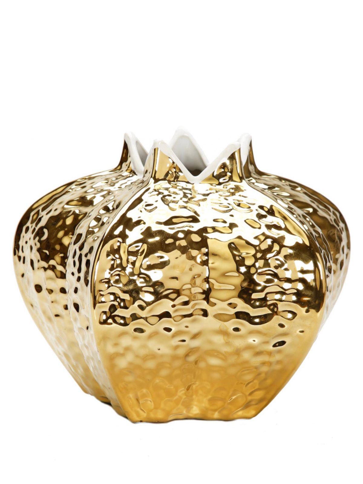 Gold Pomegranate Vase With White Rim Short