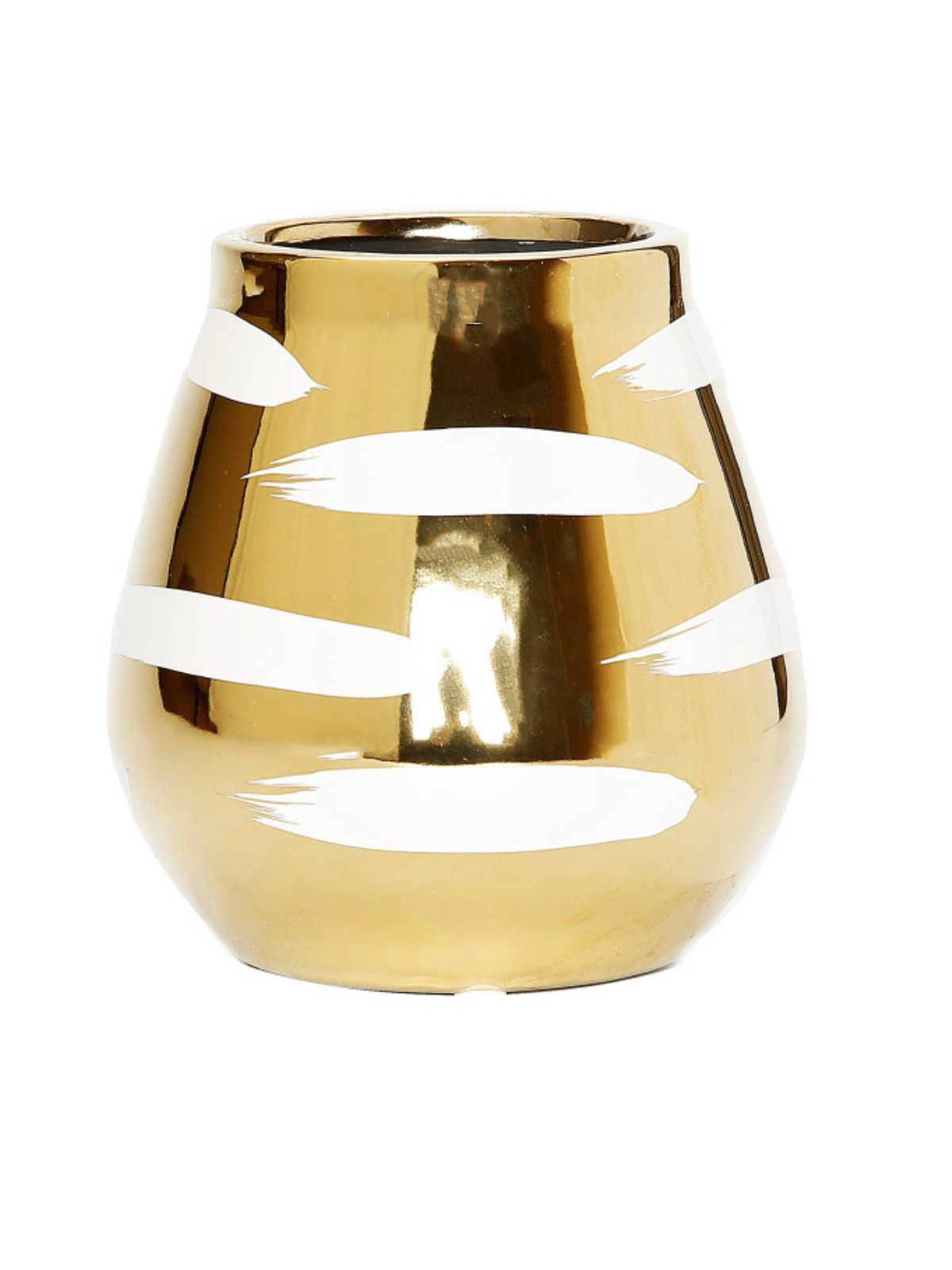 5H Gold Ceramic Bud Shape Decorative Vase with Luxurious White Brushstroke Detail - KYA Home Decor.