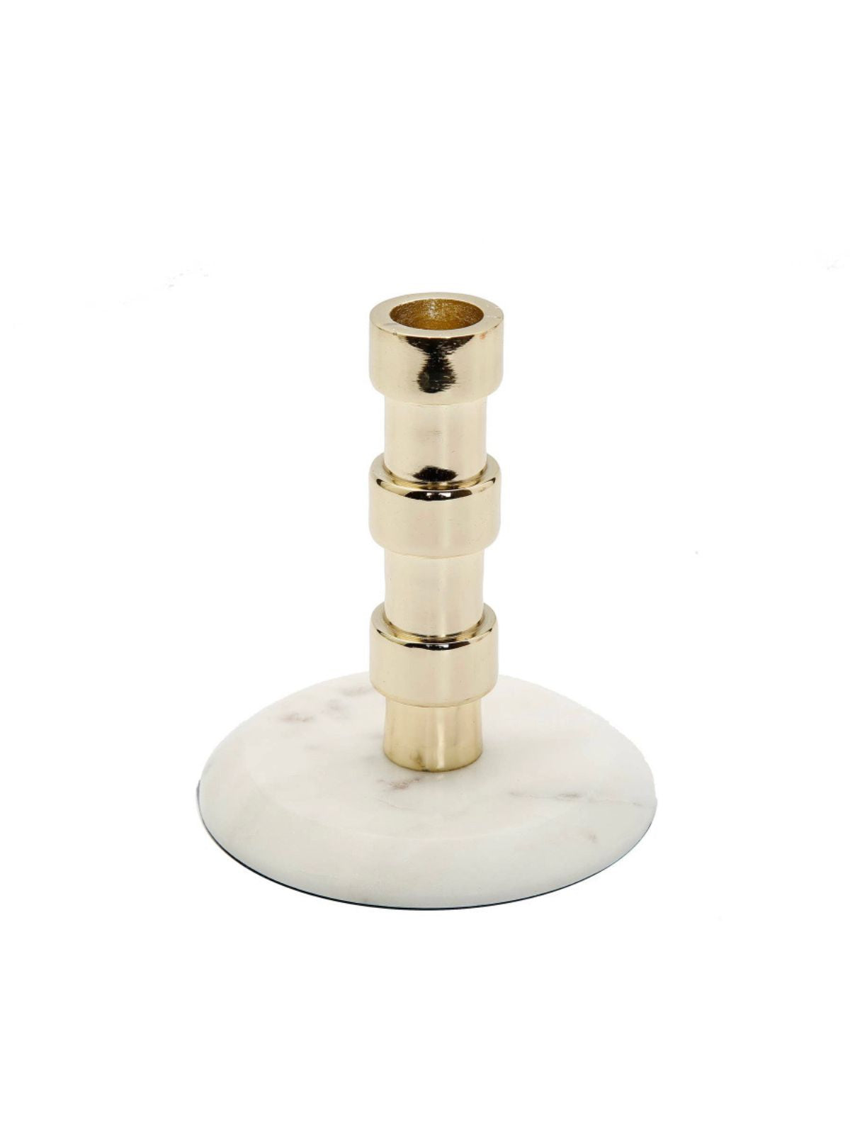 Gold Taper Candle Holder on Marble Base, Measures 8.5H.