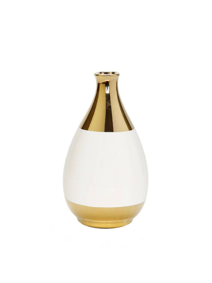 7H White and Gold Narrow Top Ceramic Vase - KYA Home Decor