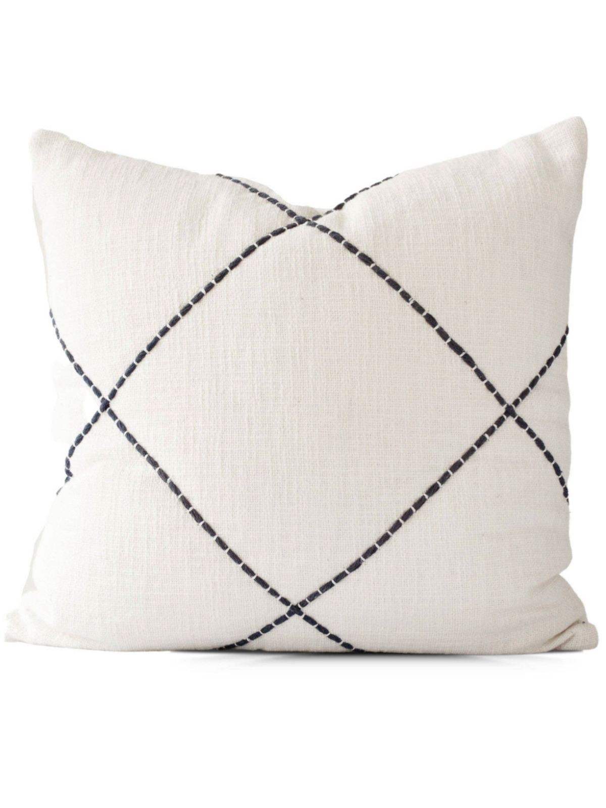 The Claro Criss Cross Embroidered 22x22 Pillow Cover has a clean, crisp 100% cotton texture and embroidered criss cross pattern making perfect for any space. Available in 2 Colors Sold by KYA Home Decor   