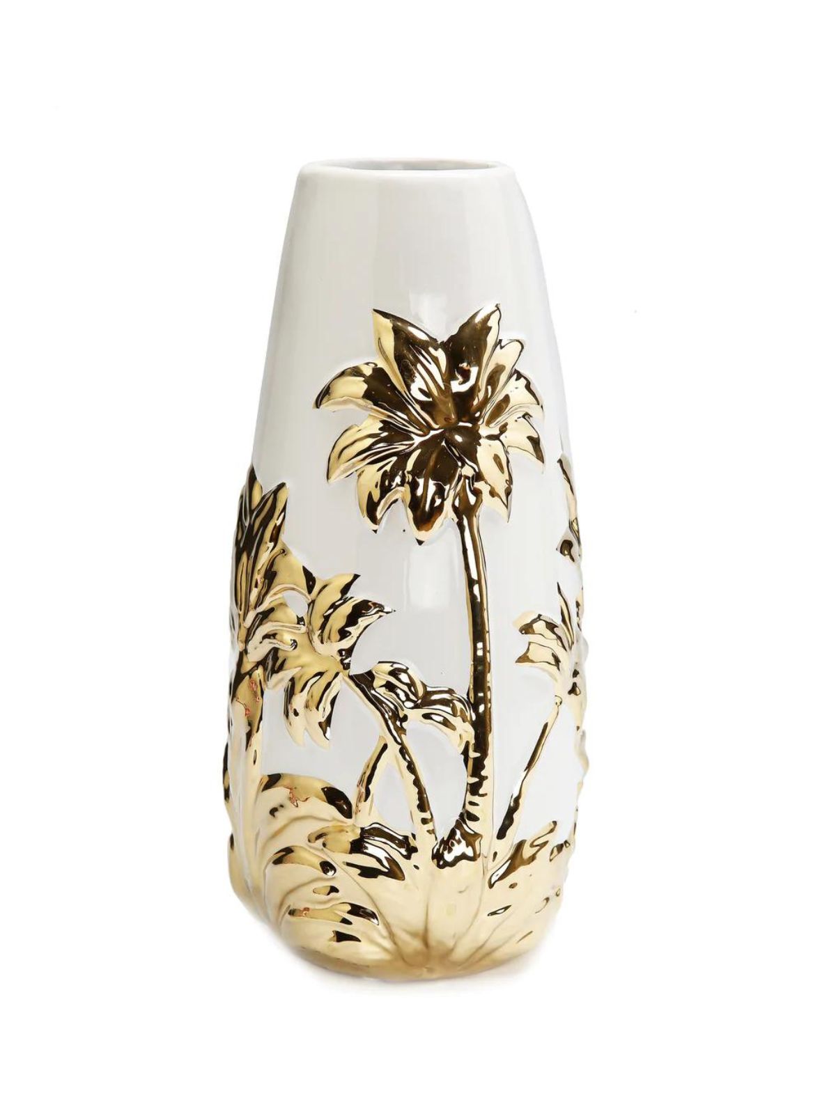 White Porcelain Decorative Vase With Luxurious Gold Palm Trees - KYA Home Decor. 