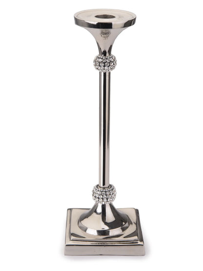 10H Hammered Stainless Steel Candlestick Holders With Sparkling Diamond Stones - KYA Home Decor.