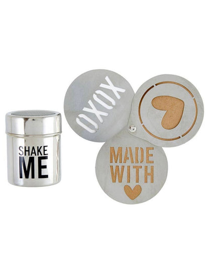 This COFFEE ART SET is Made of durable stainless steel and Includes 3 coffee stencils and shaker for sprinkling chocolate or cinnamon. Sold by KYA Home Decor