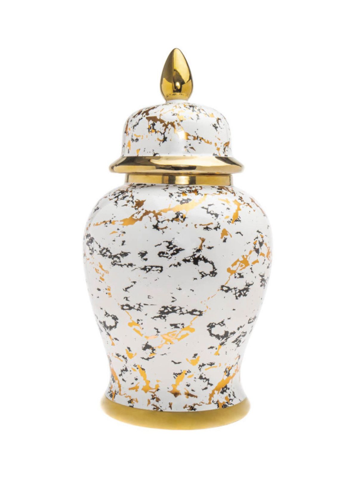 Marble Print Porcelain Ginger Jar with and elegant gold-tone rim and base in size small