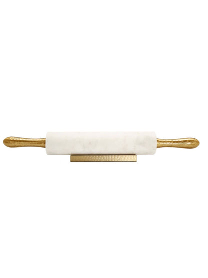 This gorgeous marble rolling pin with gold hammered textured handles and base is so stylish. Perfect for using in baking or just makes the most beautiful display!