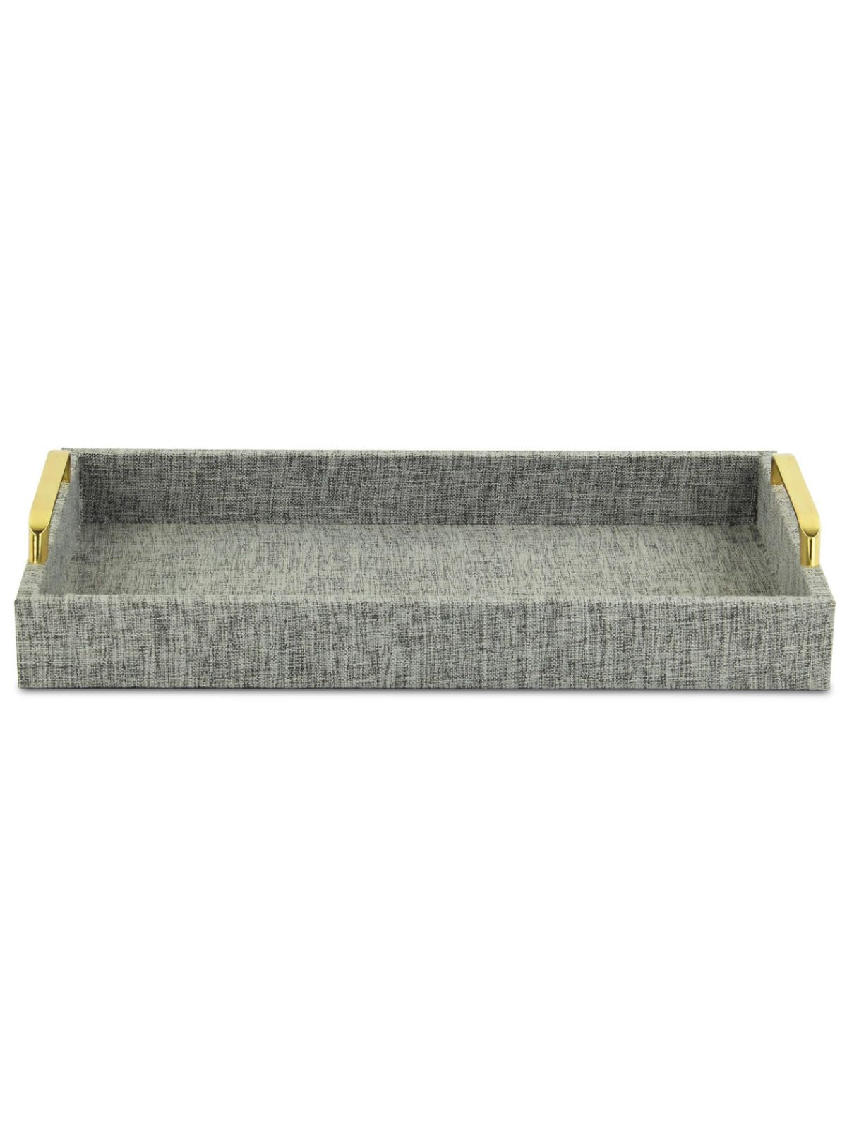 The Isola Di Canter Linen Tray in Gray is an entirely handmade and hand-crafted design that blends an engineered wood frame with a linen outer fabric and metal hardware. 