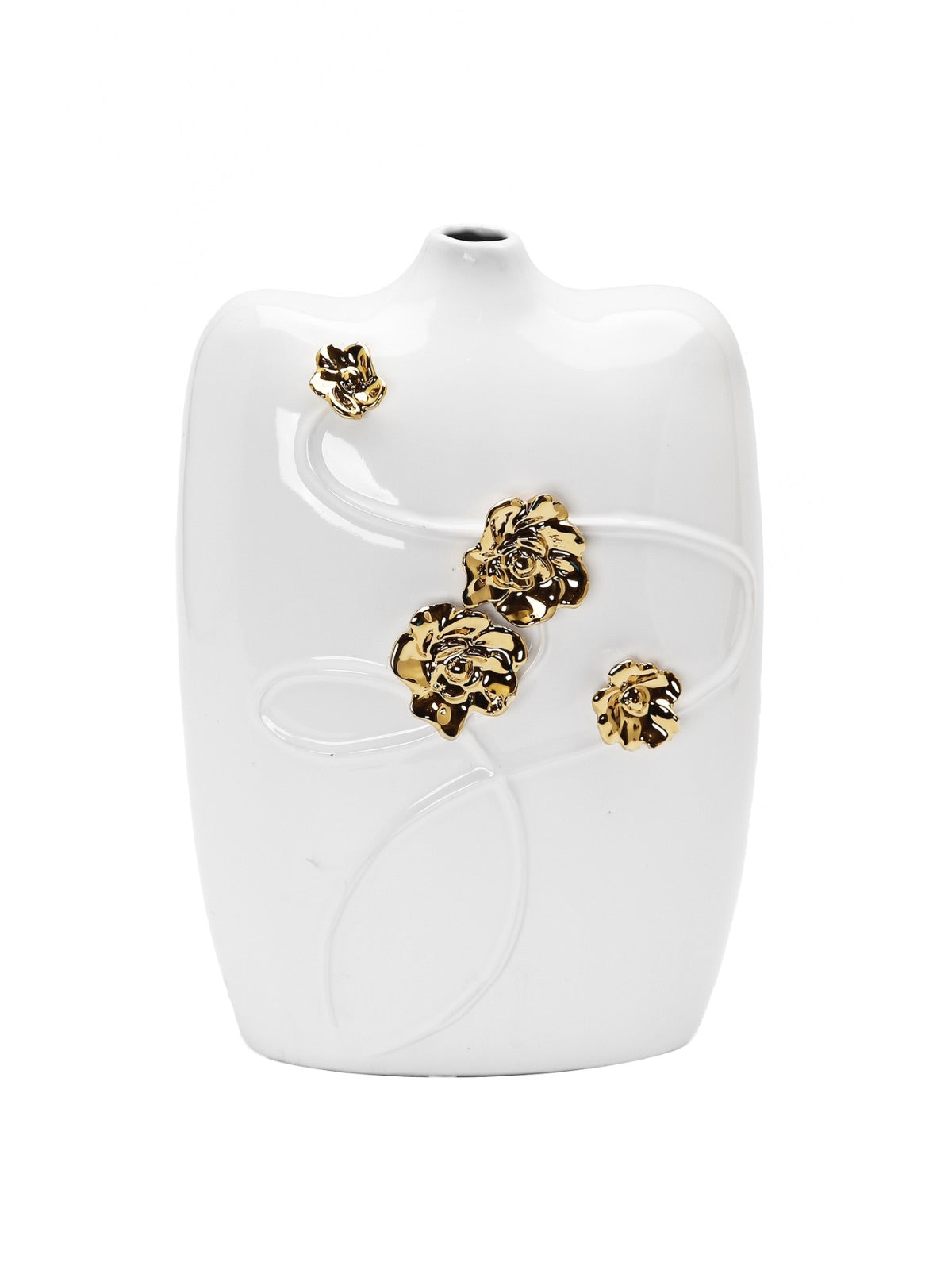 White Ceramic Vase with Gold Flower Petals sold by KYA Home Decor.