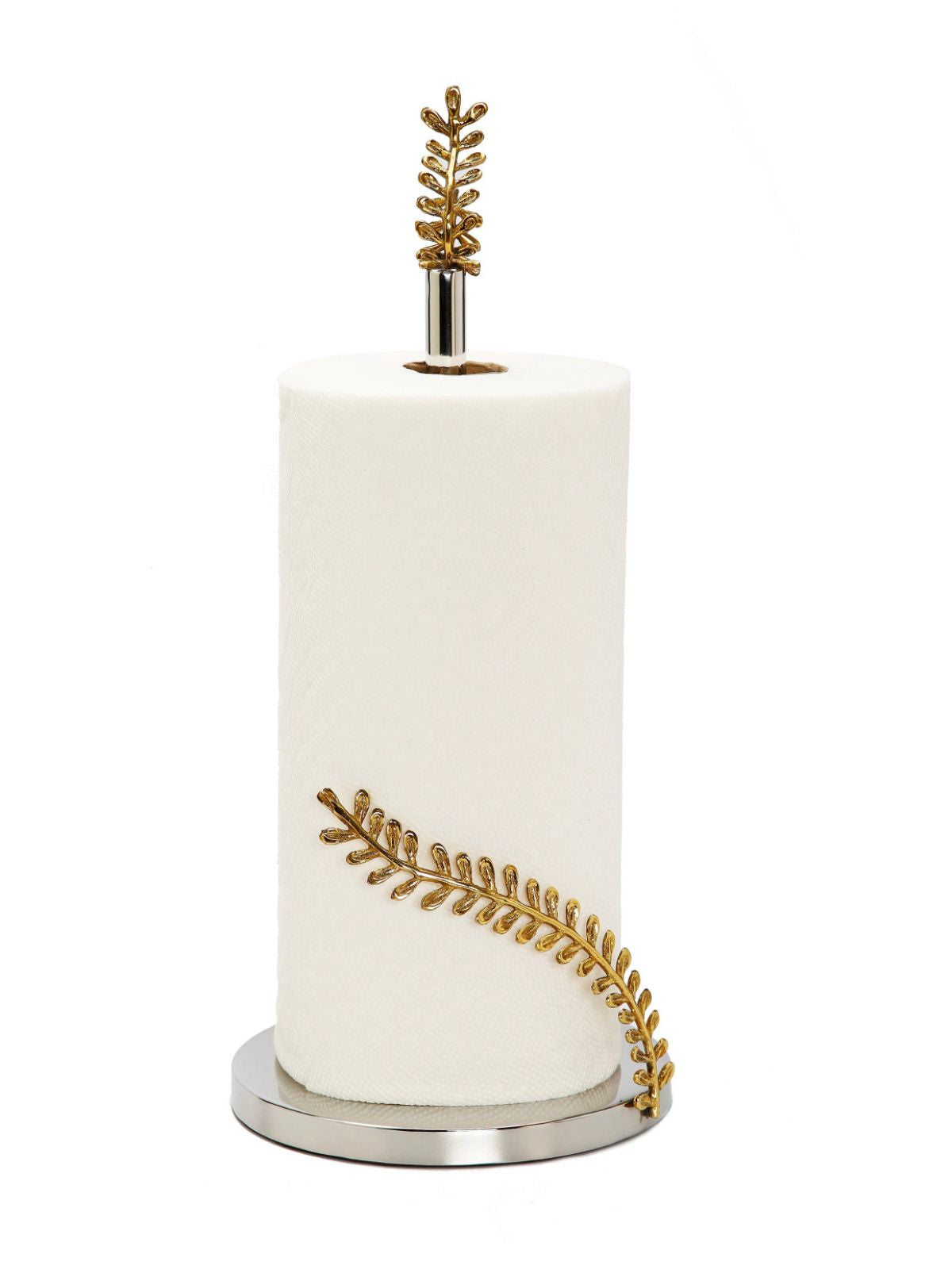 15H Silver Paper Towel Holder With Luxury Gold Brass Leaf Design.