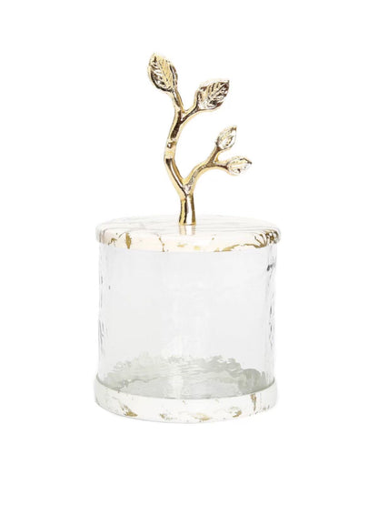 6.25H Luxury glass canisters with marble design and gold leaf details on lid - KYA Home Decor.