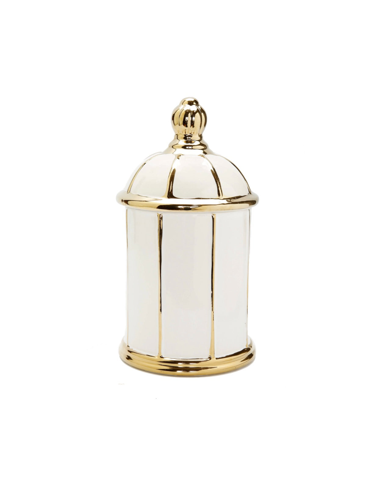 10H white and gold striped ceramic kitchen jars with dome design lid - KYA Home Decor.