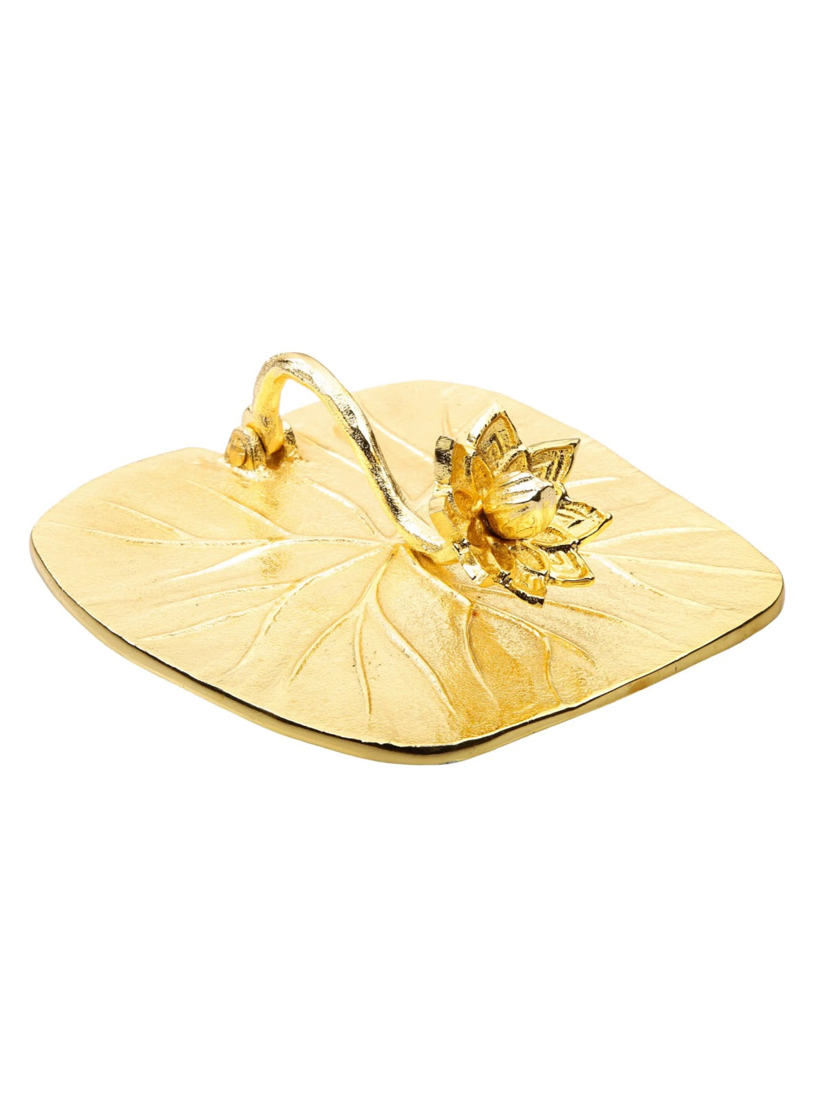 The sophistication of this 7in Squared napkin holder is shown in its stainless steel gold color and beautiful lotus flower design. The veins travelling through the base of the napkin holder provides it with an authentic nature style. Sold by KYA Home Decor