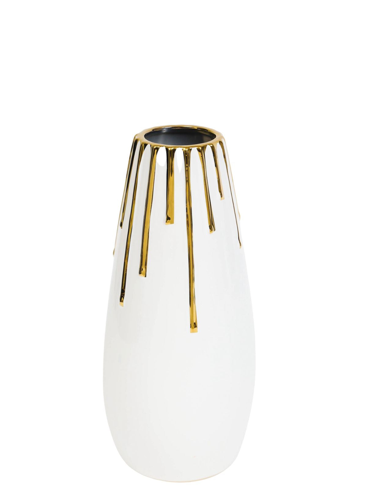 White Ceramic Decorative Vase With Luxury Gold Drip Design, Size Small - KYA Home Decor
