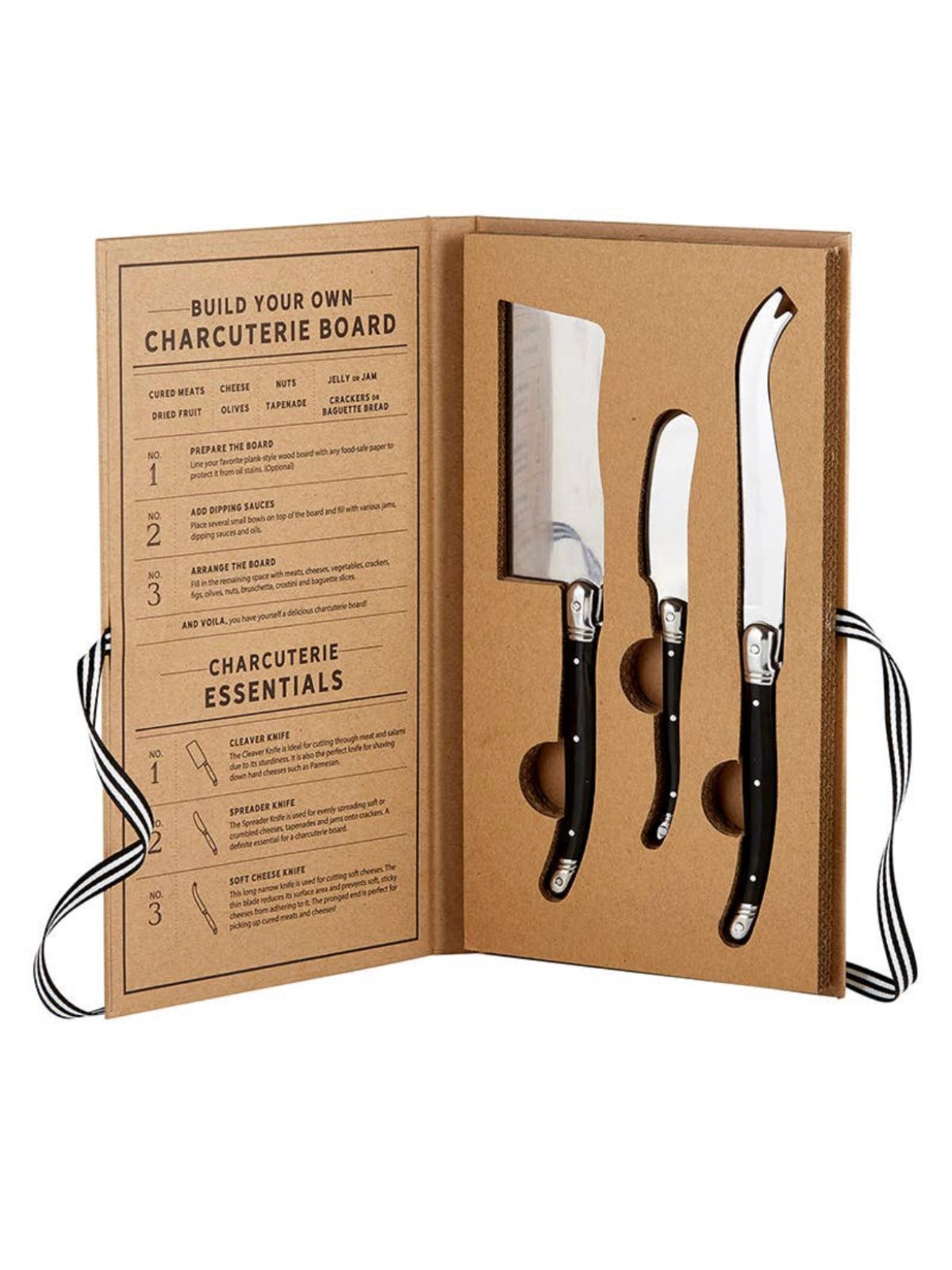 These unique stainless steel charcuterie essential knives in a cardboard box are a must and makes it a great kitchen gift. Available at KYA Home Decor