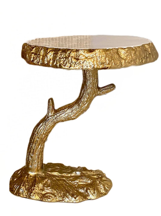 12.25H White Marble Cake Stand With Gold  Stainless Steel Tree Designed Base