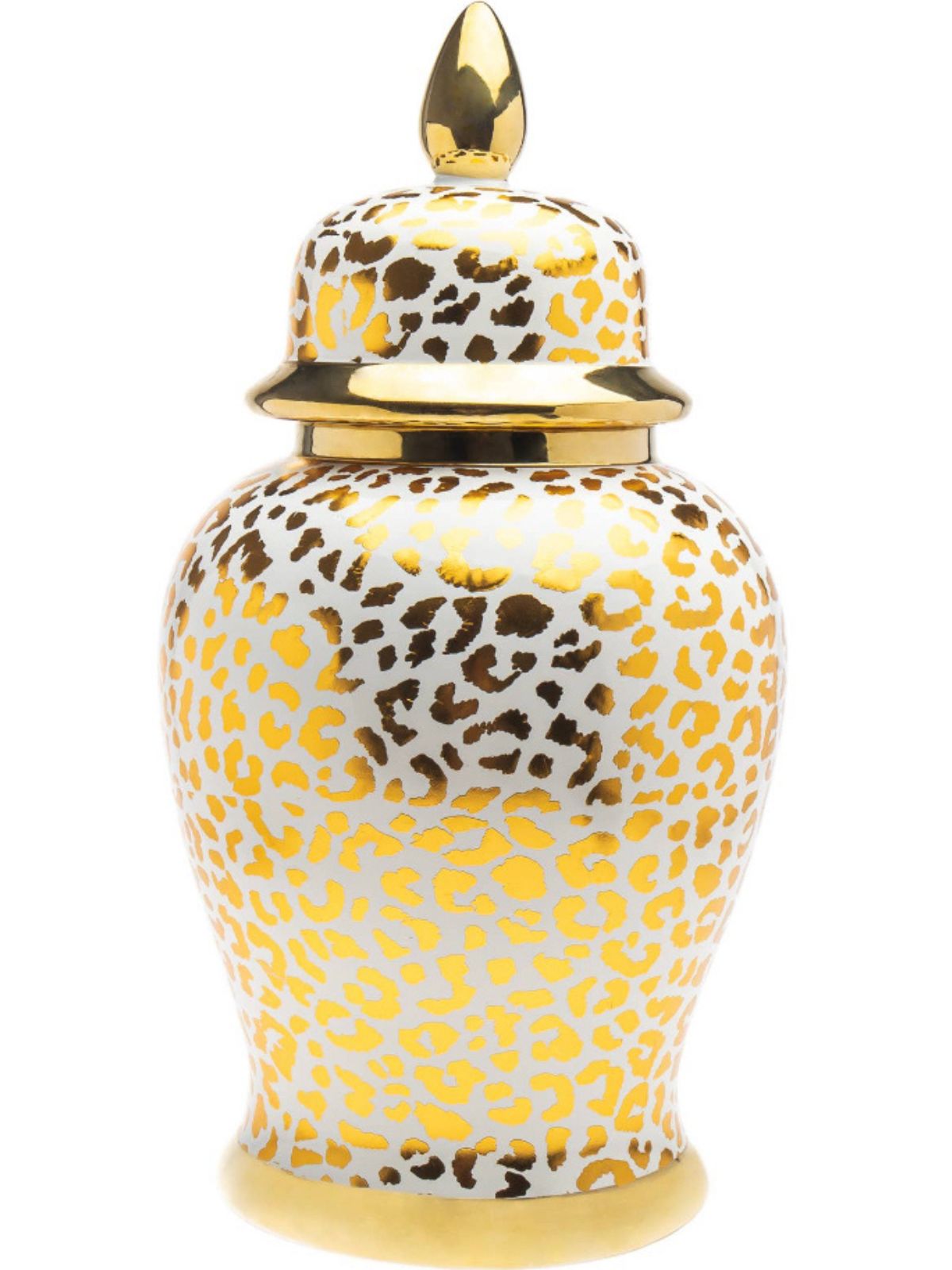 Leopard Print Porcelain Ginger Jar with an elegant gold-tone rim and base in size Large