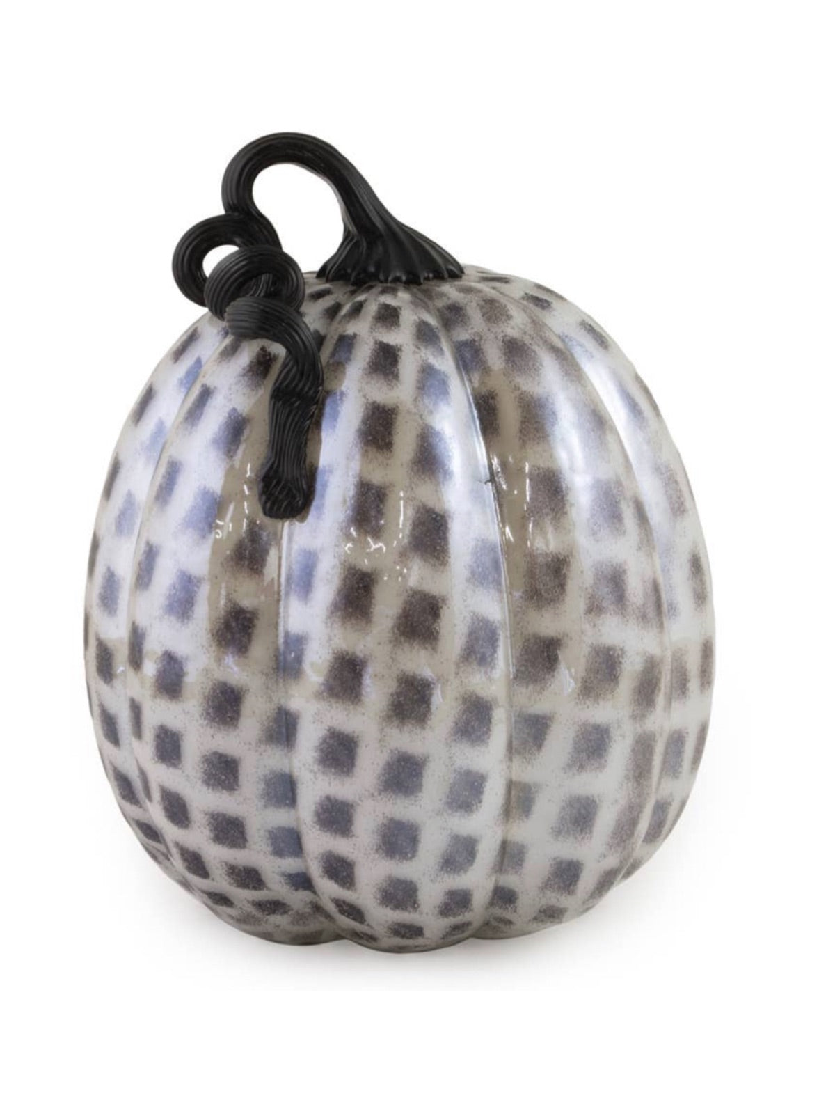 Add elegance to your fall decor with these gorgeous handcrafted glass pumpkins. This classic seasonal accent has grey color pattern with a dark grey stem! A pretty pumpkin palette for your fall dining and decor.