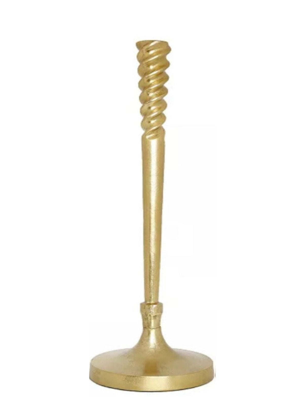 This 23H Gold Stainless Steel Candlestick Holder Has A Spiral Design On Top. Sold by KYA Home Decor.
