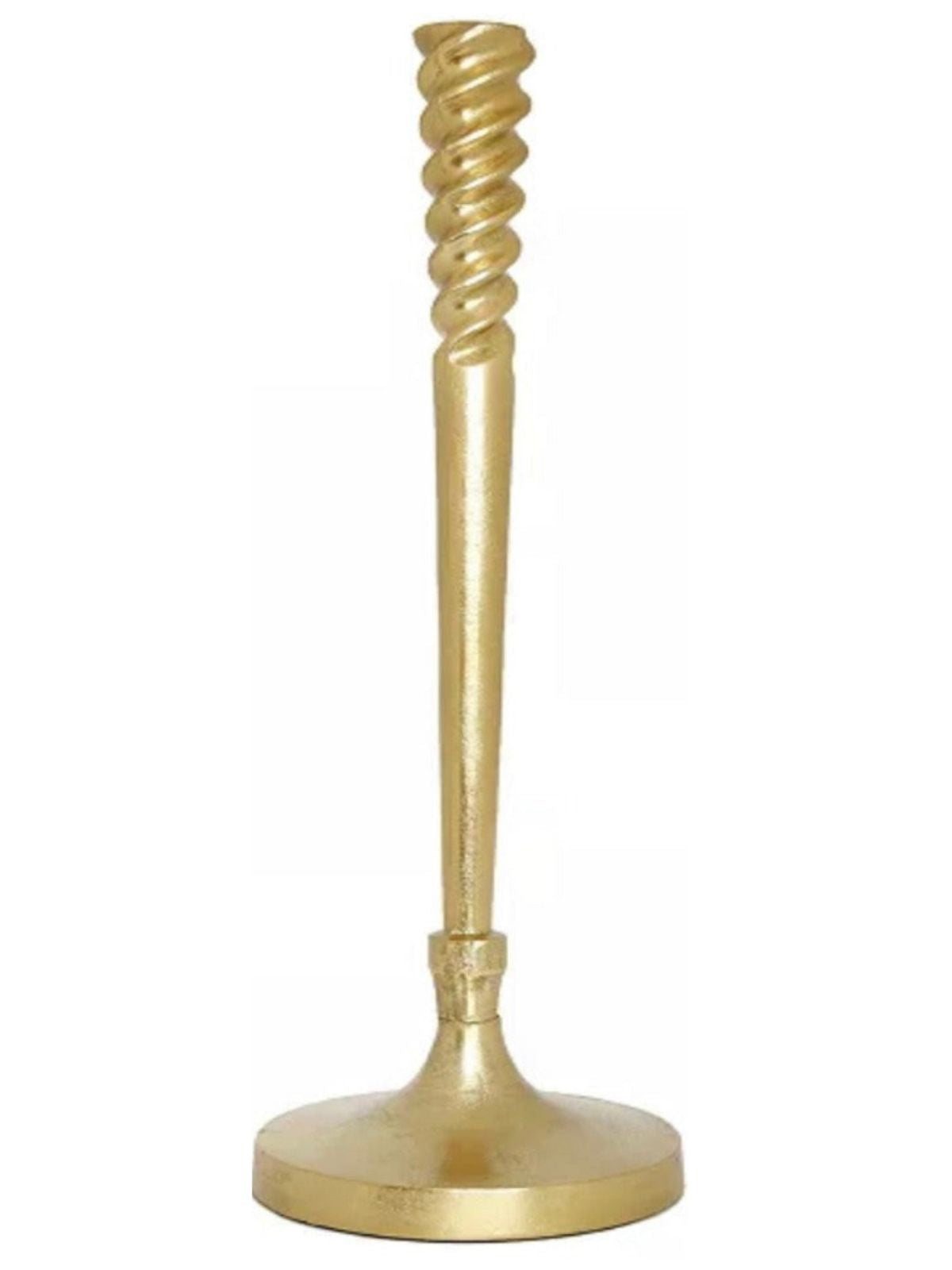 This 27H Gold Stainless Steel Candlestick Holder Has A Spiral Design On Top. Sold by KYA Home Decor.