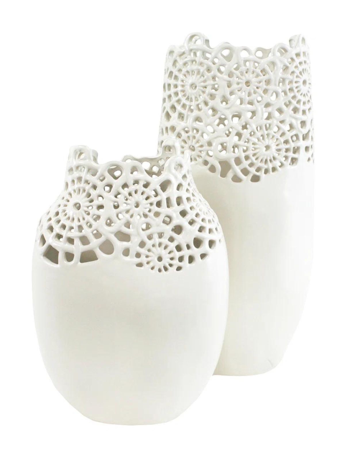Set of 2 White Porcelain Vase with Doily Patterns sold by KYA Home Decor.