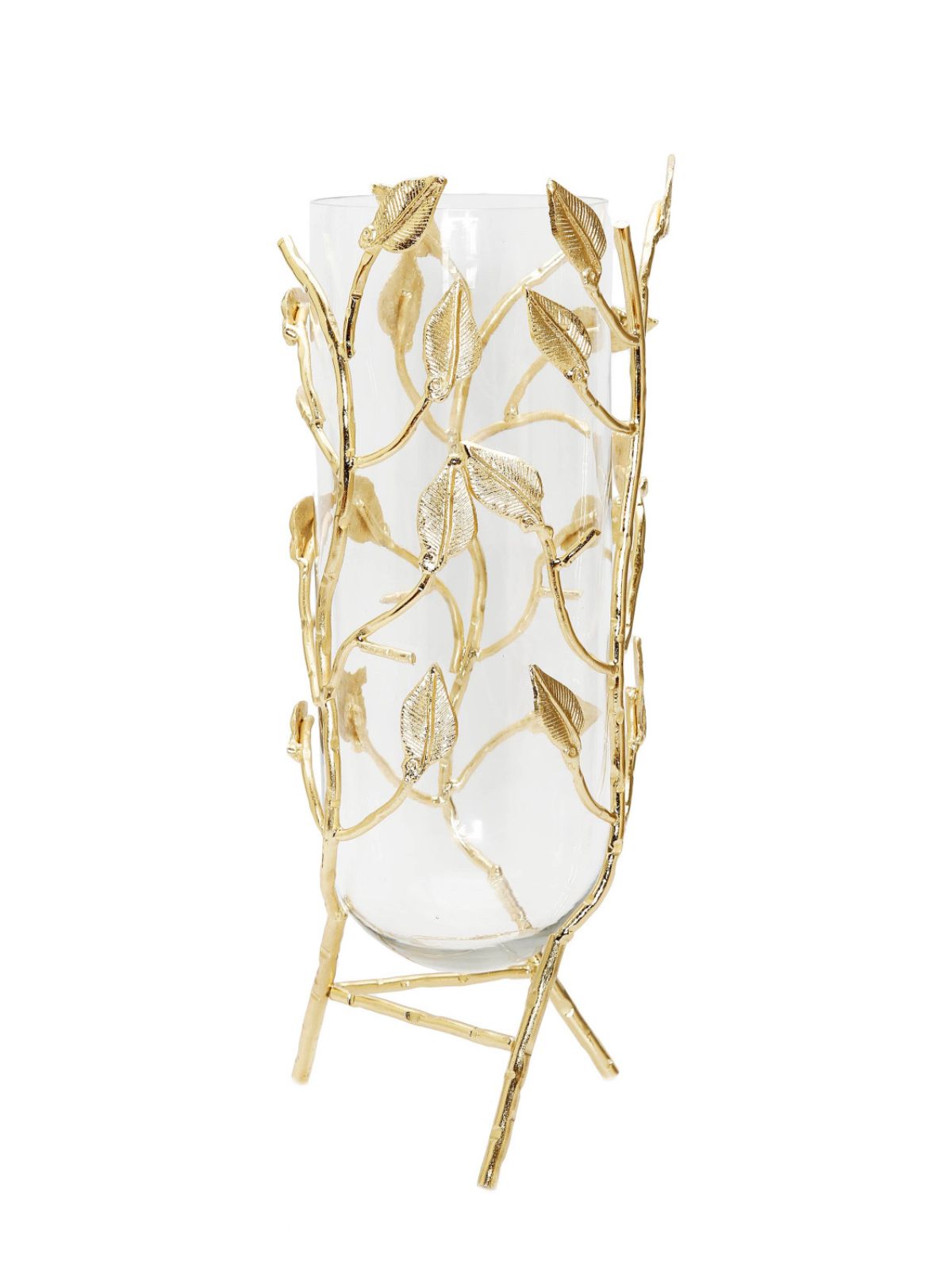 16H Gold Metal Branch Decorative Vase With Luxurious Clear Glass Insert - KYA Home Decor. 
