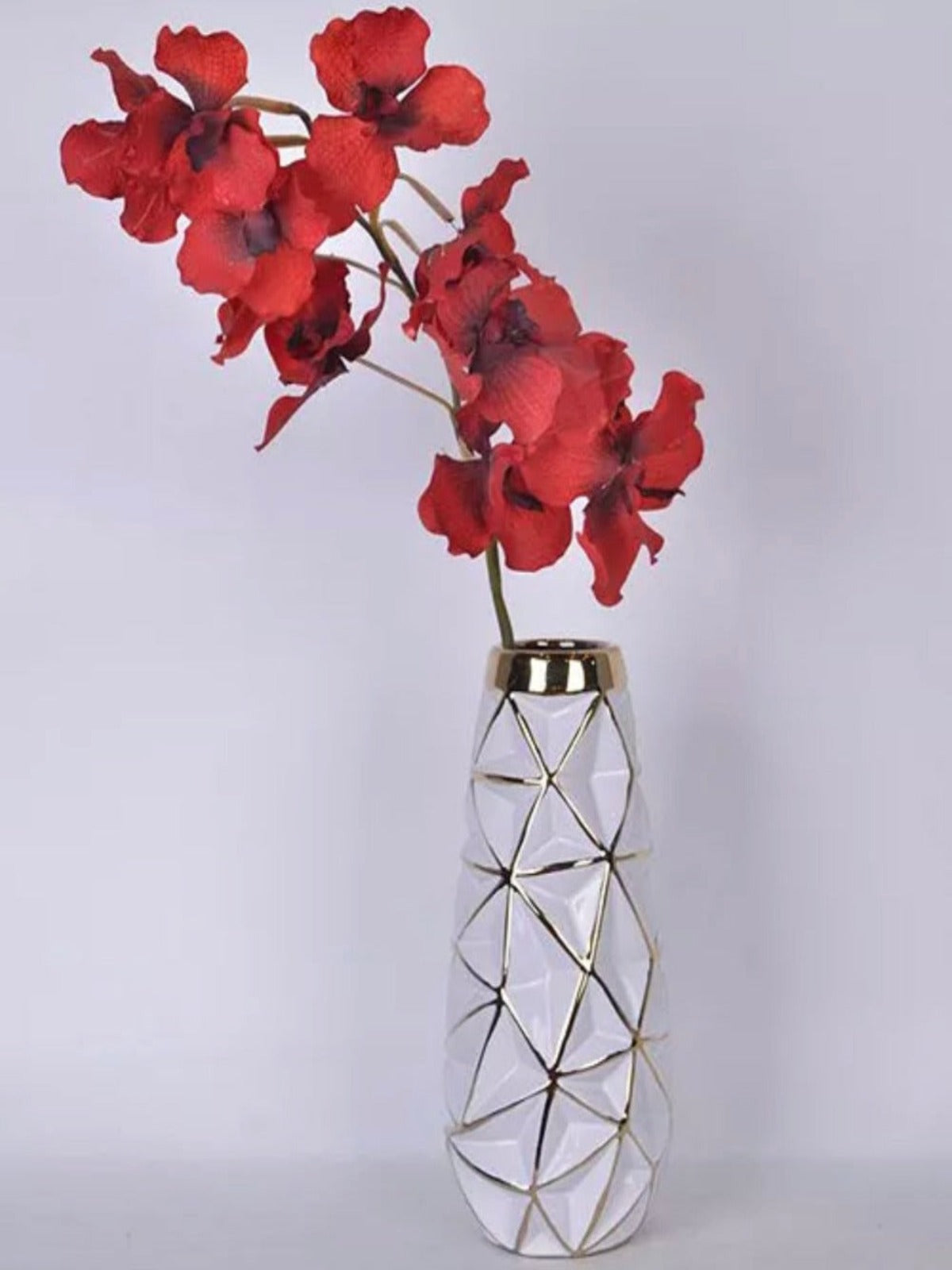 White and Gold Geometric Design Vase