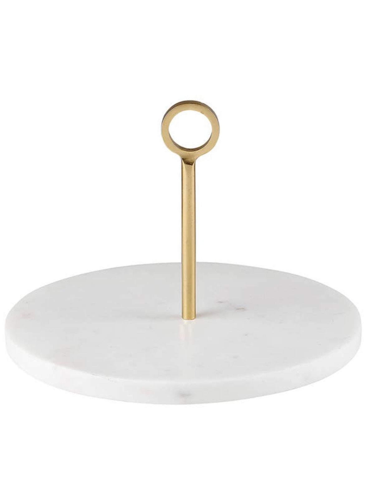 8D White Marble Server with Gold Brass Handle. 