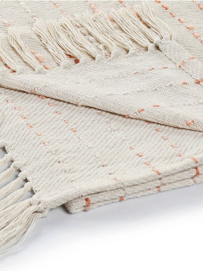 Peach Stripe Woven Cotton Throw Blanket with Fringe Sold by KYA Home Decor, 50W x 60L. 