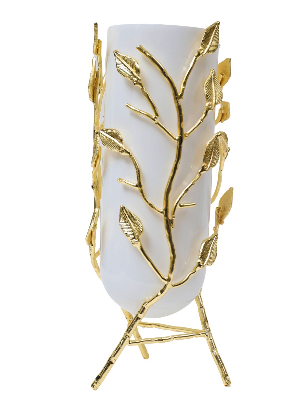 16H Gold Metal Branch Decorative Vase With Luxurious White Glass Insert - KYA Home Decor. 