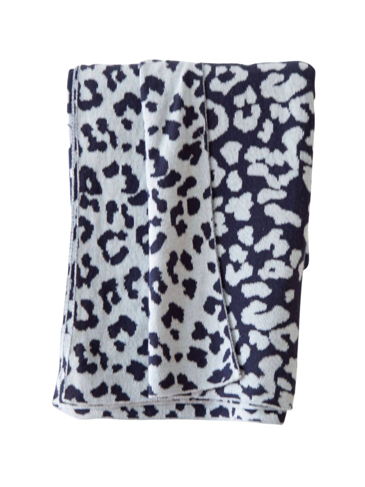 Leopard Print 100% Cotton Knit Decorative Throw Blanket in Navy Blue Color sold by KYA Home Decor, 50W x 60L.