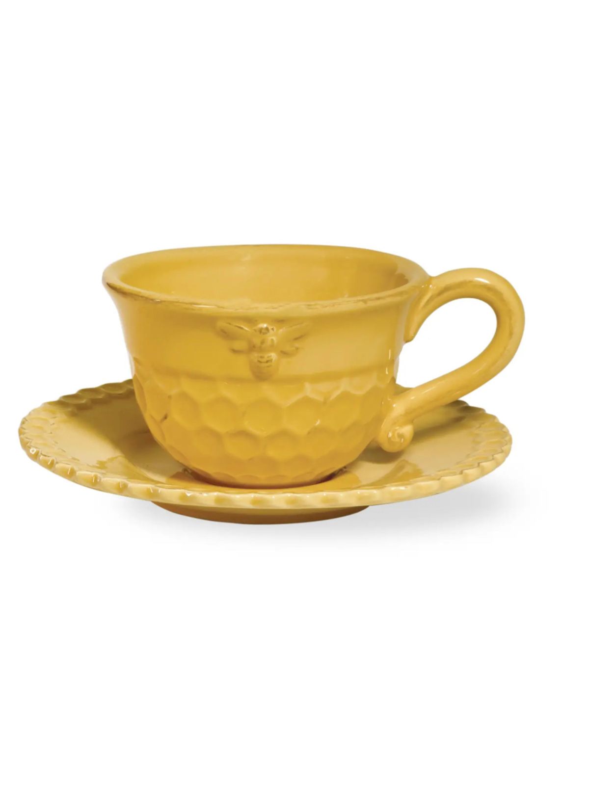 This luscious honeycomb teacup and saucer is a perfect addition to your kitchen setting. 