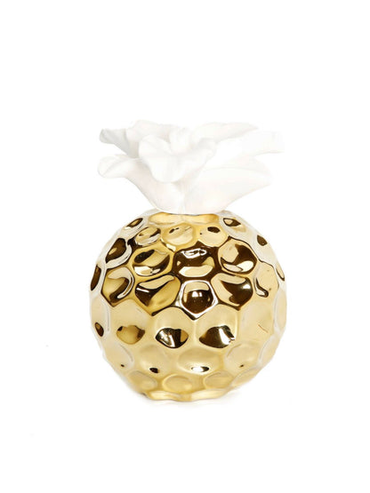 Hammered Gold and White Pineapple Shape Diffuser with English Pears and Freesia Scent.