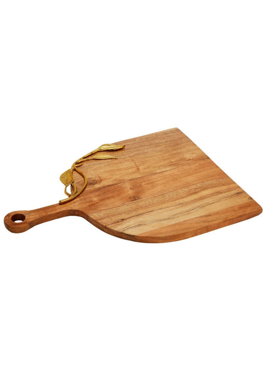 Flat Edge Wood Charcuterie Board with Gold Leaf Design.