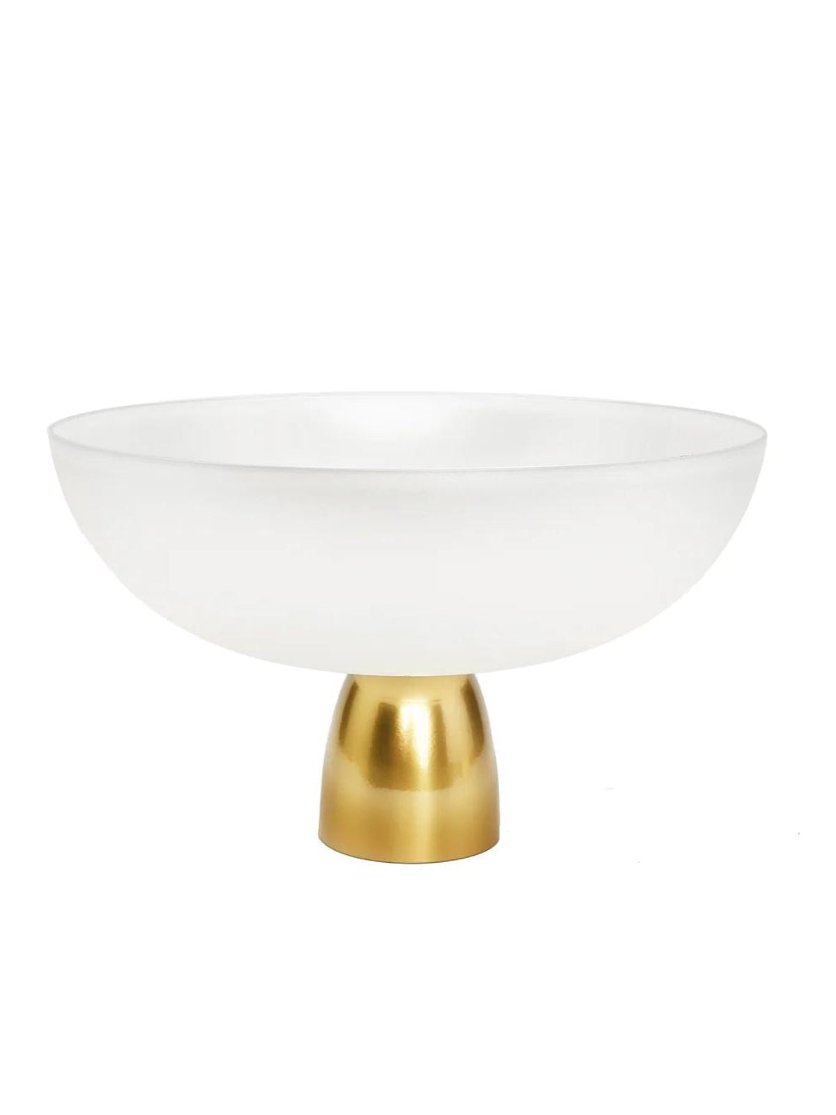 White Glass Bowl on Gold Base, Measures 11D x 7H