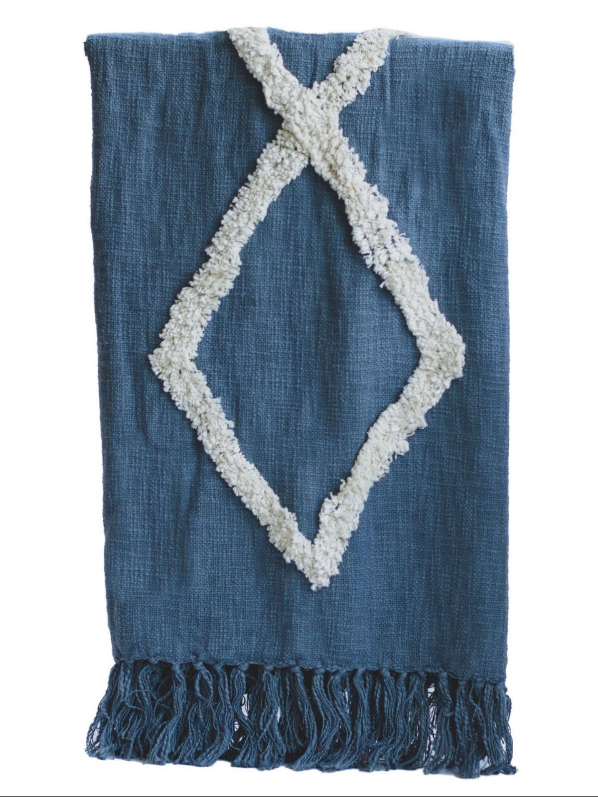 Dark Denim Blue Modern Tribal Tufted 100% Cotton Decorative Throw Sold by KYA Home Decor, 50W x 60L. 