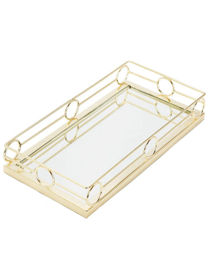 14L Luxury Rectangular Mirror Tray With Decorative Gold Design - KYA Home Decor