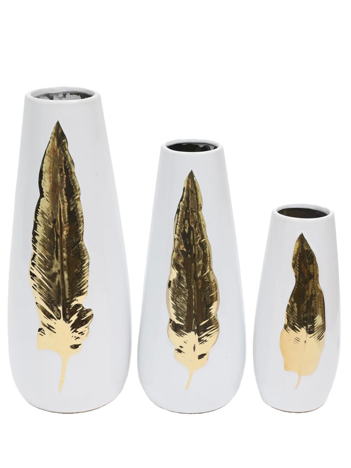 Luxury White Ceramic Decorative Vase with Gold Leaf Design, 3 Sizes - KYA Home Decor