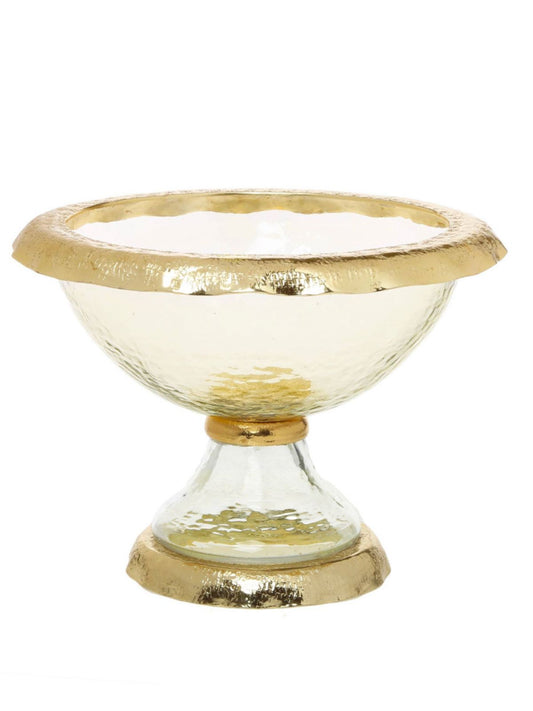 This Large Gold Footed Bowl Has a Luxurious Hammered Glass With Scalloped Gold Edge Design. 