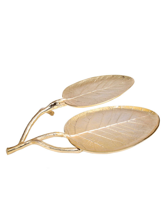 The Giglio Leaf Serving Dish has a unique Lilly flower shape made of stainless steel Size 14.5 inch Length available at KYA Home Decor 