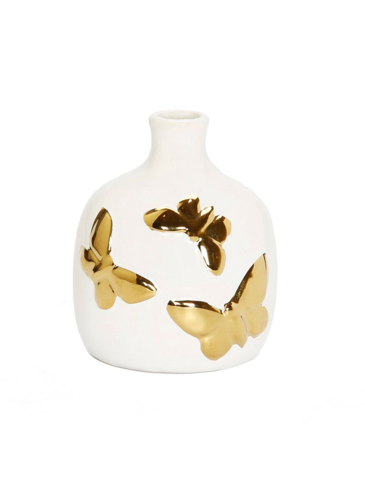 Luxury White Ceramic Reed Diffuser with Gold Butterflies Design and fresh floral fragrance sold by KYA Home Decor.