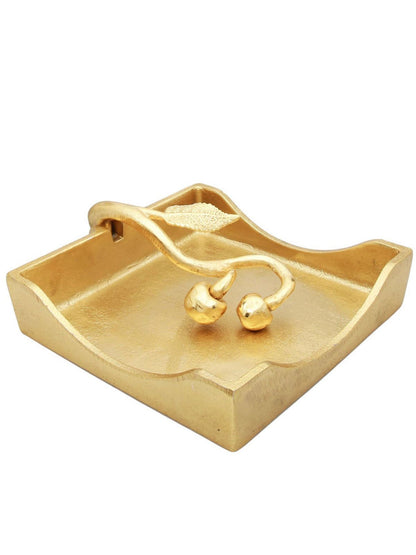 7 inch Squared Stainless Steel Gold Napkin Holder with Cherry Leaf Shaped Tongue sold by KYA Home Decor.