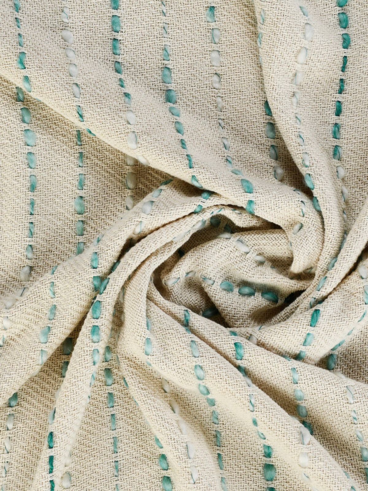 Teal Stripe Woven Cotton Throw Blanket with Fringe Size 50W x 60L. 