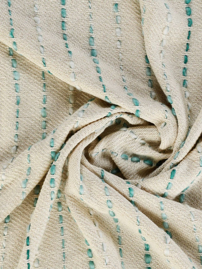 Teal Stripe Woven Cotton Throw Blanket with Fringe Size 50W x 60L. 