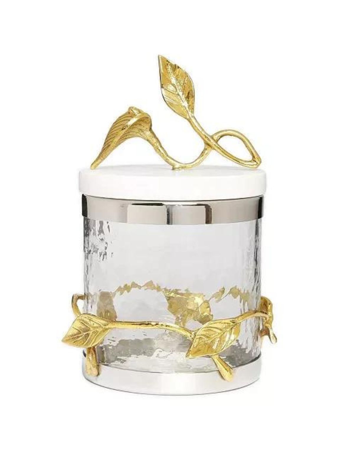 5H Luxury Glass Kitchen Canister With Gold Leaf Design and Marble Lid - KYA Home Decor.
