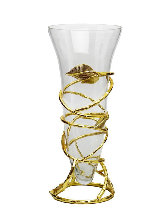 15H Stainless Steel Gold Spiral Leaf Vase with Luxurious Glass Insert - KYA Home Decor.